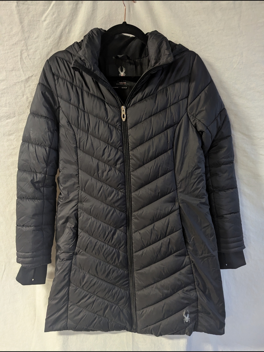Spyder Women's Dark Gray Quilted Long Puffer Coat